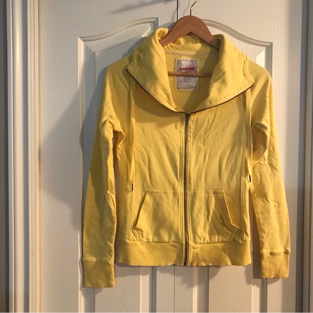 GARAGE Yellow Full Zipper Shawl Collar Long Sleeve Jacket Pockets Size J…